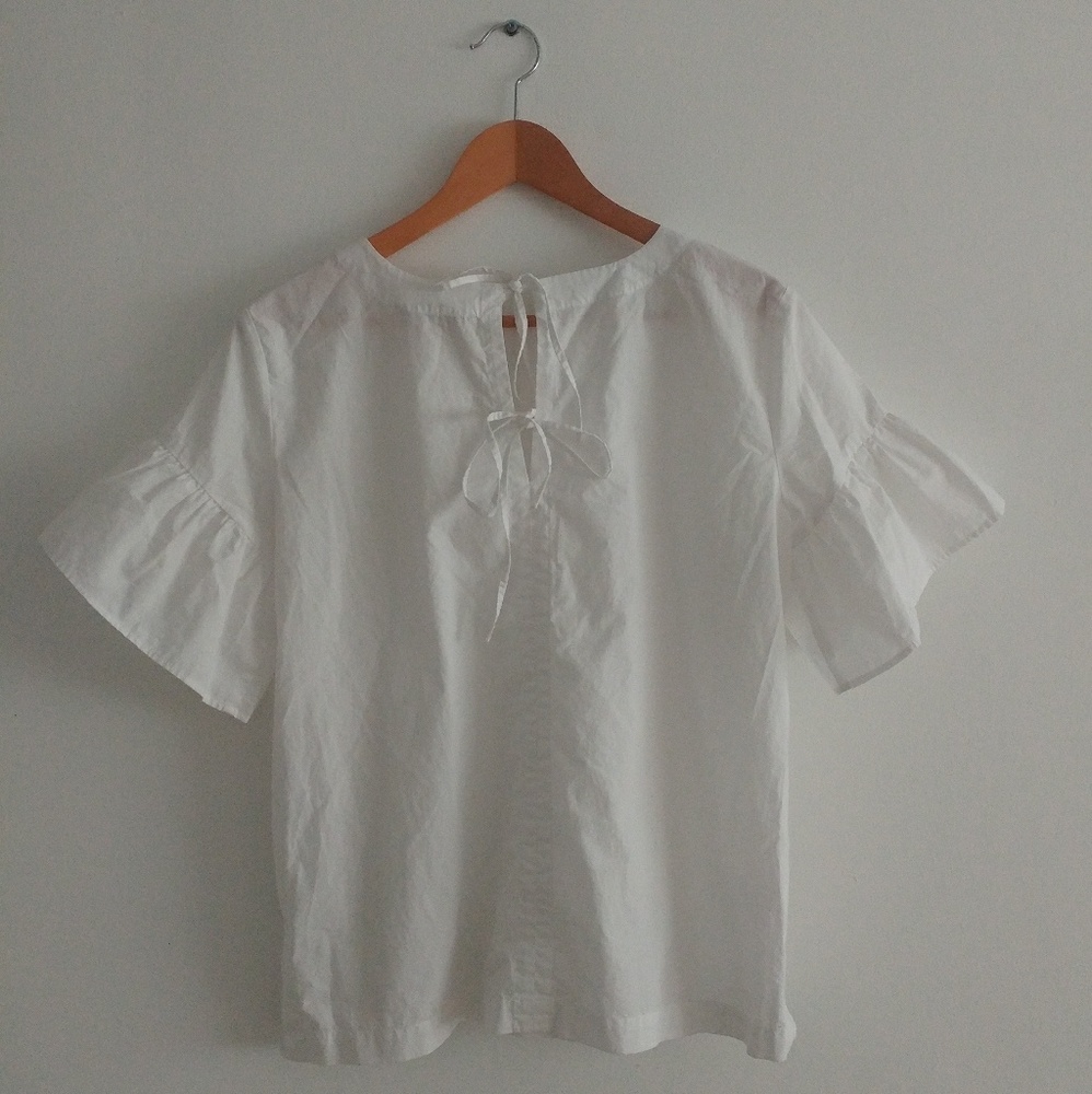 Loft White Ruffle Sleeve Tie Back Top